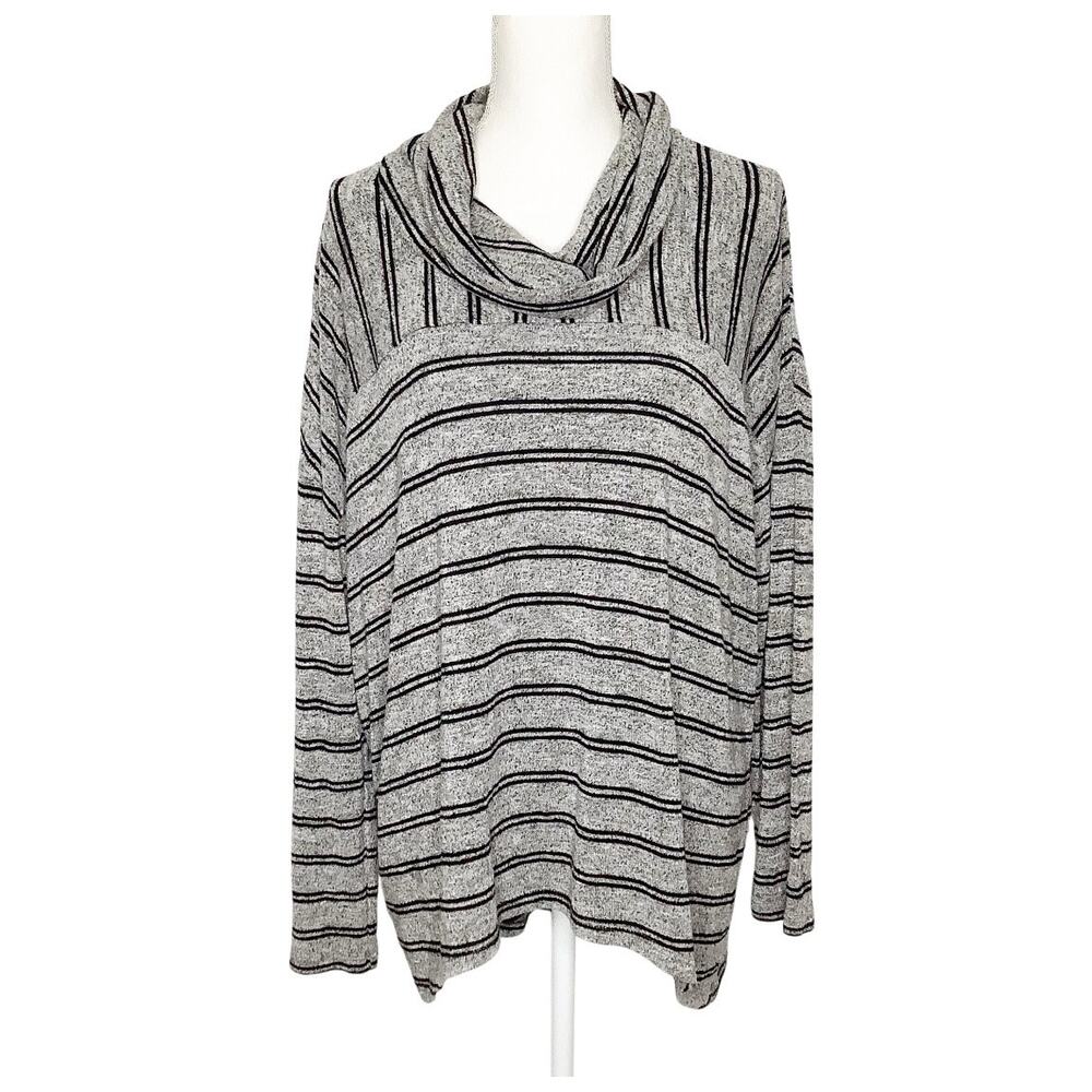Lou & Grey Gray Black Striped Cowl Neck Knit Top Large